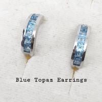 ราคา ต่างหู บลูโทพาส Blue Topaz พลอยแท้ ต่างหูแถว ตัวเรือนเงิน 925 ชุบทองคำขาว (10115879949)