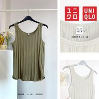 ราคา Uniqlo เสื้อกล้าม ผ้าร่อง สีเขียว ขี้ม้า มือสอง (24414614716)