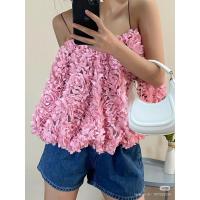 ราคา เสื้อสายเดี่ยว ปักดอกไม้สีชมพู 3D (26776191737)