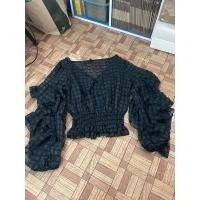 ราคา เสื้อคอวี แขนระบาย จั๊มเอว ลายตาราง เสื้อเอวจั้ม เสื้อครอป เสื้อเกาหลี (6796655042)