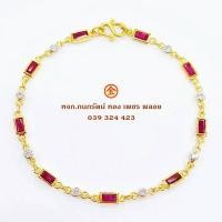 ราคา สร้อยข้อมือพลอยทับทิมประดับเพชรสวิส ตัวเรือนทองคำแท้ 90% ข้อมือเส้นเล็กๆ น่ารัก พลอยแท้ ทองแท้ มีใบ (26726188024)