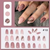 ราคา 24Pcs/Set Black Gold Line Press on Fake Nails Full Cover Artificial Wearable Nail Beauty Tips Naked French White False N (21193110634)