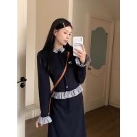 ราคา ชุดเซตสไตล์เกาหลี【เซต2ชิ้น】✨Splicingเสื้อกันหนาว+กระโปรงยาว, สไตล์เรโทร เสื้อถักนิตติ้ง S-2XL (23882744307)