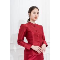 ราคา ชุดไทยจิตรลดาสีแดงเลือดหมู ชุดไทยจิตรลดา(ผ้าถุงป้าย) (19812598135)