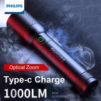 ราคา ไฟฉายพกพา Philips Optical Zoom ที่มีโหมดแสง 4 โหมด ชาร์จไฟได้ผ่าน USB C สำหรับการป้องกันตัว ตั้งแคมป์ (27610506865)