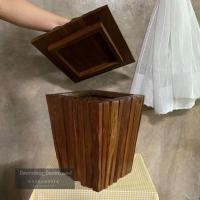 ราคา [ไม้สักเก่า ] ถังไม้สัก ถังขยะ ถังไม้มีฝา ถังเก็บของ (12058105192)