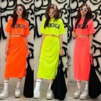 ราคา เซทเสื้อครอปคอกลมแขนสั้น สกรีน Balenciaga มาพร้อมกระโปรงทรงเอ เอวยางยืด (ไม่มีกระเป๋าล้วงข้าง ) (25763277971)