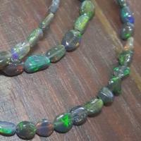 ราคา สร้อยโอปอลธรรมชาติแท้ โอปอลดำ 18" (Natural black opal beads necklace) (1679638778)