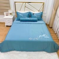 ราคา ชุดเครื่องนอน [สีฟ้า] 5 ชิ้นเย็บปักถักร้อยดอกไม้ผ้าไหมไทยผ้านวมผ้าฝ้ายนุ่ม (29774860923)