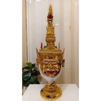 ราคา ปู่พญานาค ภุชงค์ นาคราช ขนาดครอบศรีษะ งานกระดาษ ปิดทองเค ประดับพลอย ใส่ตาแก้ว งานสวย ฟรีฐานไม้อัดสีแดง (22519876959)