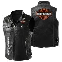 ราคา เสื้อแจ็กเก็ตหนัง แต่งซิป ขนาดใหญ่ ลายโลโก้ Harley Davidson แฟชั่นสําหรับผู้ชาย 2023 (24776827813)