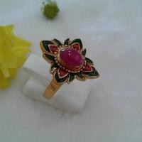 ราคา แหวนเงินแท้ชุปทองลงยา ประดับพลอยทับทิมแท้ (649163711)