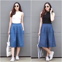 ราคา กางเกงขาบาน 5 ส่วนผ้ายีนส์ฟอก กางเกงขากว้าง5ส่วนกระเป๋าข้าง กางเกงขา5ส่วน ขาบานขากว้างแต่งกระเป๋าข้างผ้ายีนส์ฟอก หญิง (2788103722)