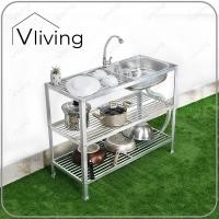 ราคา Vliving ซิ้งค์ล้างจาน อ่างล้างมือ อ่างล้างจาน อลูมิเนียม 3ชั้น กลาง ยาว 1เมตร (11697168637)