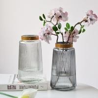 ราคา แจกันแก้วใส ขอบทอง ลายแนวตั้ง สไตล์ญี่ปุ่น Round Japanese Style Vase (8864848789)