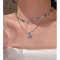 ราคา สร้อยคอผีเสื้อคริสตัลสีน้ำเงิน 2 ชั้น 2เส้น (43108189219)