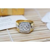 ราคา แหวนผู้ชาย แหวนเพชร งานหุ้มทองคำแท้ ฝังเพชรสวิสแท้ ไม่ลอก ไม่ดำ (29863995202)