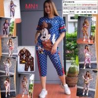 ราคา ชุดเซต 2 ชิ้น สาวอวบ ขา 5 ส่วน เสื้อผ้า แฟชั่น ผ้าสกรูบ้าไฮเอน ลายการ์ตูน น่ารัก ฟรีไซส์-2XLต้นๆ เสื้อผ้าคนอ้วน DMS010 (4452571132)