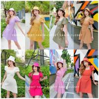 ราคา #008DD ชุดเดรสเว้าเอว+หมวกบักเก็ต เดรสเว้าเอว เดรสสั้น (6880296237)