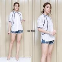 ราคา เสื้อแขนสั้นแต่งกุ๊นขอบ รูปจริงงานขาย (281939069)