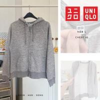 ราคา Uniqlo sewaeter hoodie เสื้อกันหนาว สเวตเตอร์ ซิป ฮู้ด สีเทา มือสอง (28224766251)