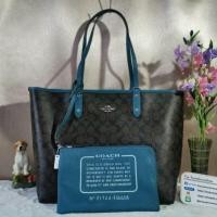 ราคา COACH F36658 REVERSIBLE CITY TOTE IN SIGNATURE COLOR : SILVER/BROWN/DARK TEAL (5743835517)