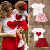 ราคา เสื้อยืดเด็กผู้หญิงแขนสั้นลายมุกหัวใจ + กระโปรงกระดุมโบว์เข็มขัดสีชมพู/แดง (28706520177)
