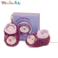 ราคา Moulin Roty รองเท้าเด็ก 0-9 เดือน ถุงเท้าเด็กอ่อน ถุงเท้าเด็กแรกเกิด คู่สีม่วง Les Zazous Baby Slippers MR-671012 (6178945328)