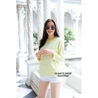 ราคา เสื้อคอกลม แขนยาว ลายริ้ว ผ้าเกล็ดปลา แต่งตรงคอสาบสามเหลี่ยม อก34-40ยาว23ป้ายgiant (3864478386)