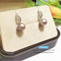 ราคา ต่างหูเงินแท้ มุกแท้เกรด A(มุกน้ำจืดแท้) เรือนเงินแท้ ประดับเพชร cz สีเทาชมพู PEL0011 (1123855324)