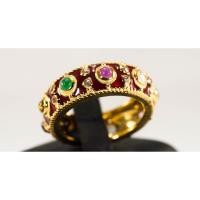 ราคา (R118 ชื่อแบบ "กรรณิการ์") : แหวนทรงพิรอดประดับพลอยนพเก้าลงยาสีราชาวดี (6462628227)