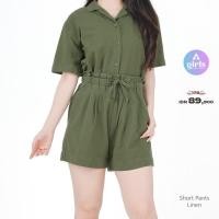 ราคา Aerostreet กางเกงขาสั้นผ้าลินิน Masami Army สีเขียวผู้หญิง EDAAA กางเกง (25158679702)