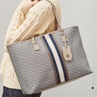 ราคา Tory Burch Gemini link canvas Top Zip Grey Haron (4770686766)