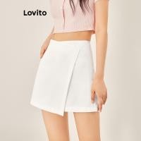 ราคา (Trendy) Lovito กางเกงขาสั้นลําลองกางเกงขาสั้น Culottes เอวสูงซิปไม่สมมาตรธรรมดาสําหรับผู้หญิง L53AD066 (สีขาว) (42810733984)