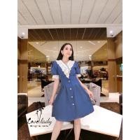 ราคา ส่งต่อเดรสยีนส์คอปกแขนลูกไม้ งานป้ายLove Lady เดรสผ้ายีนส์ แต่งคอลูกไม้ฉลุ งานสวยดูแพงมาก (6986529047)