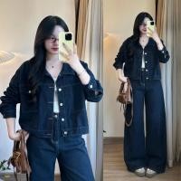 ราคา Croptop Jeans Jacket สีฟ้า Midweight Denim Jacket Akhoacjean2907 (42863682982)