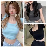 ราคา เสื้อครอป เอวลอย เเต่งปลายโค้ง ทรงสวย สไตล์เกาหลี (25508618304)