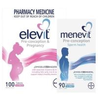 ราคา Bayer Pre-Pregnancy Couple's Pack for Men & Women: Elevit Pregnancy Multivitamin 100 Tablets + Menevit Male Fertility 90 (41462026356)