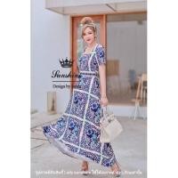 ราคา (s) เดรสยาว เดรสอลัง ลาย d&g สีใหม่ สีน้ำเงิน สวย งานป้าย lady sunshine (10336359589)