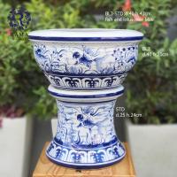 ราคา รามาเซรามิค BL3-STD อ่างปลูกบัว/อ่างปลาพร้อมฐานรองขนาดเล็ก ขนาดกว้าง 16" เขียนลายปลาทอง สีน้ำเงิน (9678792951)