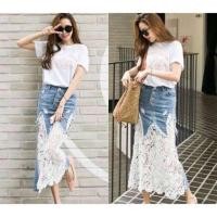 ราคา กระโปรงยีนส์ ต่อลูกไม้ (1954303600)