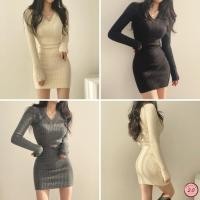 ราคา New2023 ชุดเดรสแขนยาว ผ้าไหมพรมร่อง กันหนาว คอวี ทรงเข้ารูป ใส่แล้วหุ่นดี (29567912072)