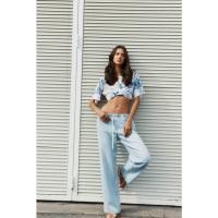 ราคา H&M(เอชแอนด์เอ็ม) กางเกงยีนส์ทรงผูกเชือกแบบดึง ผู้หญิง 1289533_1 (42152248631)