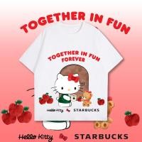 ราคา ❤️ ใหม่ เสื้อ Hello kitty × starbucks บริเวณเดียวกัน ผ้าCotton T-Shirt ชุดใหม่น่ารัก เสื้อยืดผู้ชาย (26277272003)