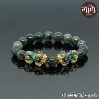 ราคา หินไหมเขียว Green Rutilated Quartz เกรดพรีเมี่ยม ปี่เซียะเปลี่ยนสีคู่ ขนาด 10 มิล หินแท้ 100% หินสีเขียว (2309901006)