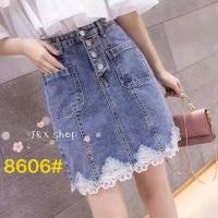 ราคา กระโปรงยีนส์แต่งชายลูกไม้กระโปรงยีนส์สไตล์เกาหลี (2057192543)