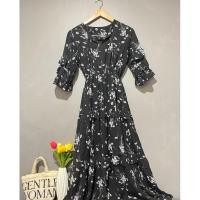 ราคา มือ ✌แม็กซี่เดรสสีดำ พิมพ์ลายดอกเดซี่ ทั้งชุด ช่วงแขนแต่งระบาย 3 ชั้น และช่วงกระโปรง แต่งระบาย 2 ชั้น (29470402225)