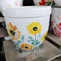 ราคา กระถางต้นไม้ กระถางดินเผา เพ้นท์ลายดอกไม้ (25814619231)