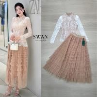 ราคา [SWAN] Set 2 ชิ้น เสื้อ+กระโปรง เสื้อลูกไม้แขนยาว ดีไซน์คอจีนสุดเรียบหรู เนื้อผ้าลูกไม้ปักลายดอกทั้งตัว (40312206829)