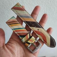 ราคา สายนาฬิกา 22 mm. ตัดจากกระเป๋า Paul Smith มือสองของแท้ งาน Handmade ใส่สมาร์ทวอชได้ (27890223921)